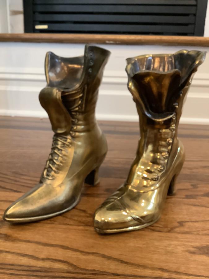 Brass- 2 Brass Boots Flower Pots, Decorative 9.25 and 9.5: Brass- 2 Brass Boots Flower Pots, Decorative 9.25 and 9.5