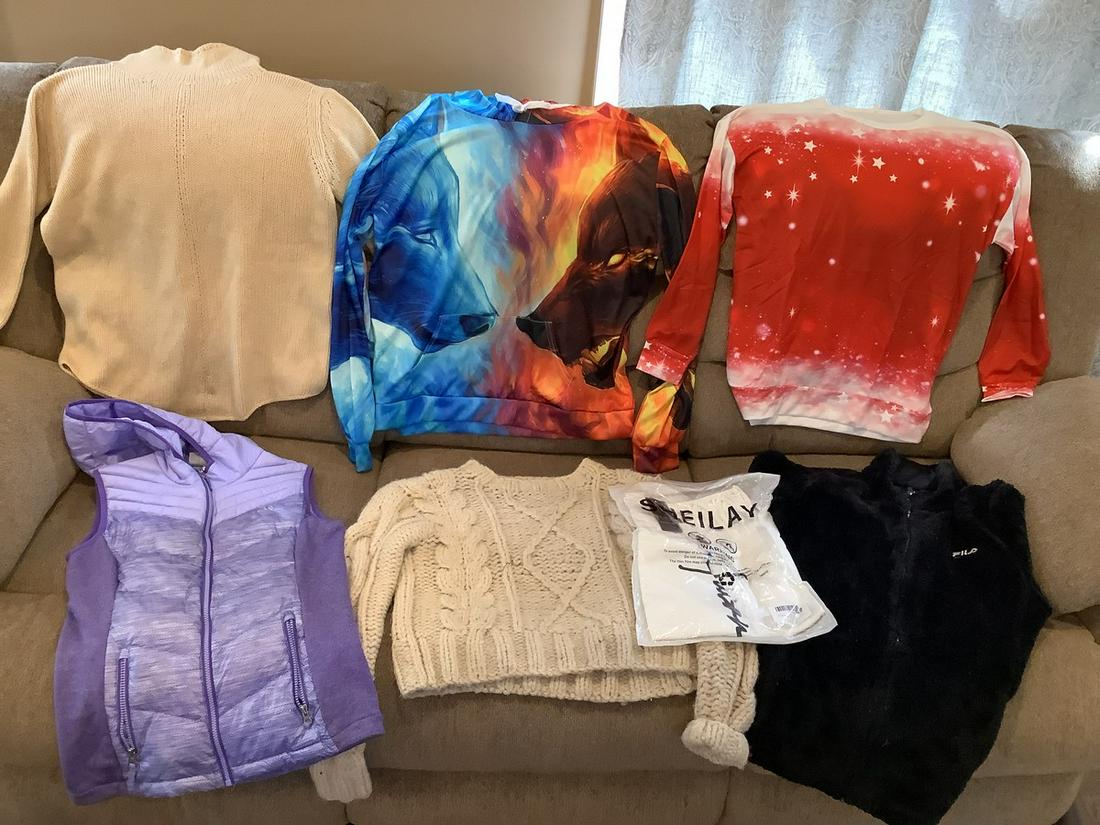 Lot of 7, vest, light jacket and pullovers Large and XL: Lot of 7, vest, light jacket and pullovers Large and XL