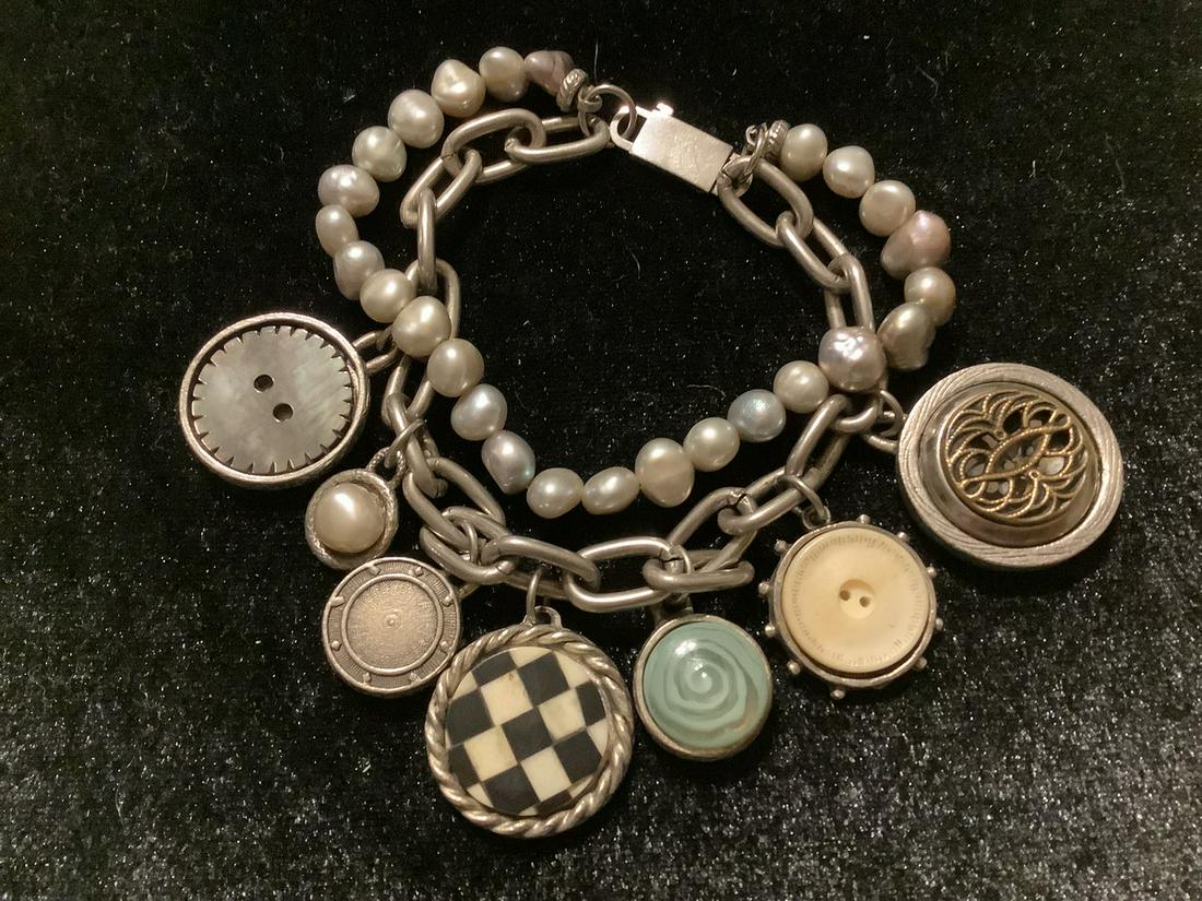 antique silver tone charm bracelet 7.25 inches long (1 of 3)