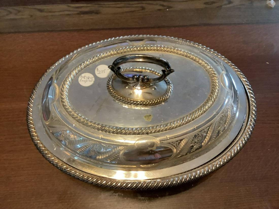 Antique English Covered Serving Dish, 12x6" Handle is loose (1 of 2)