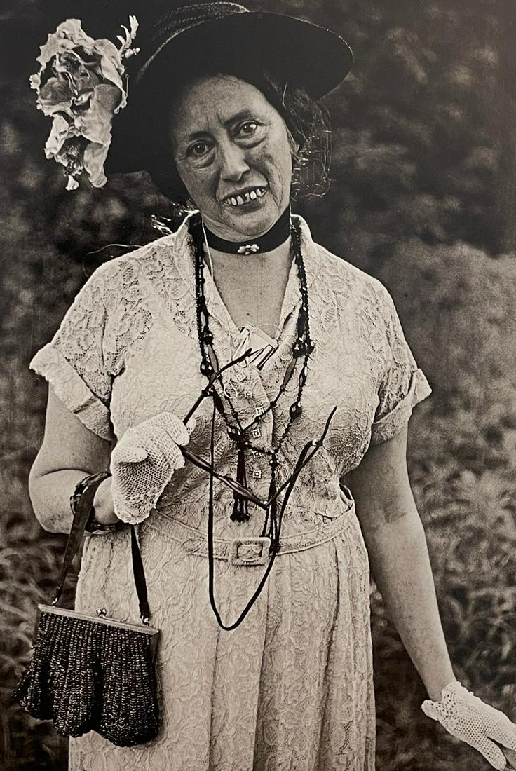 Diane Arbus - Miss Cora Pratt, the Counterfeit Lady: DIANE ARBUS (1923-1971) Miss Cora Pratt, the Counterfeit Lady Print in Colors 5" x 7 1/2" Diane Arbus was an American photographer best known for her intimate black-and-white portraits. Arbus often ph