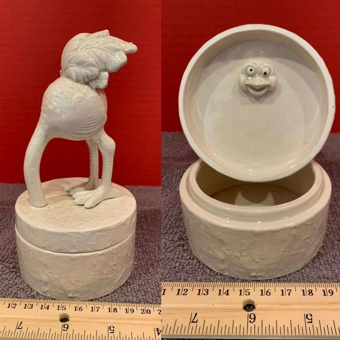 Ostrich Jewelry Box, Decision Box, Fitz & Floyd Porcelain approx 7" Tall: Ostrich Jewelry Box, Decision Box, Fitz & Floyd Porcelain approx 7" Tall