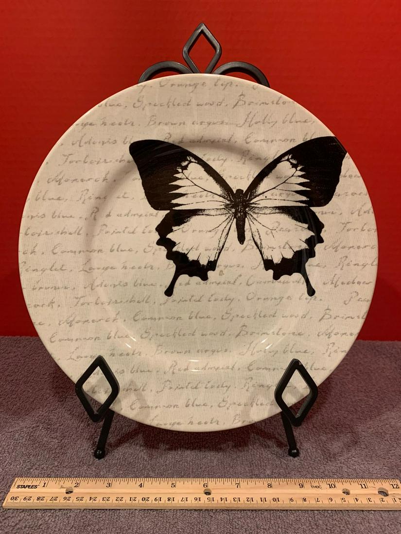 Beautiful Butterfly Plate with stand, cast iron, Royal Stafford, 11" across x 14" tall (on stand) (1 of 1)