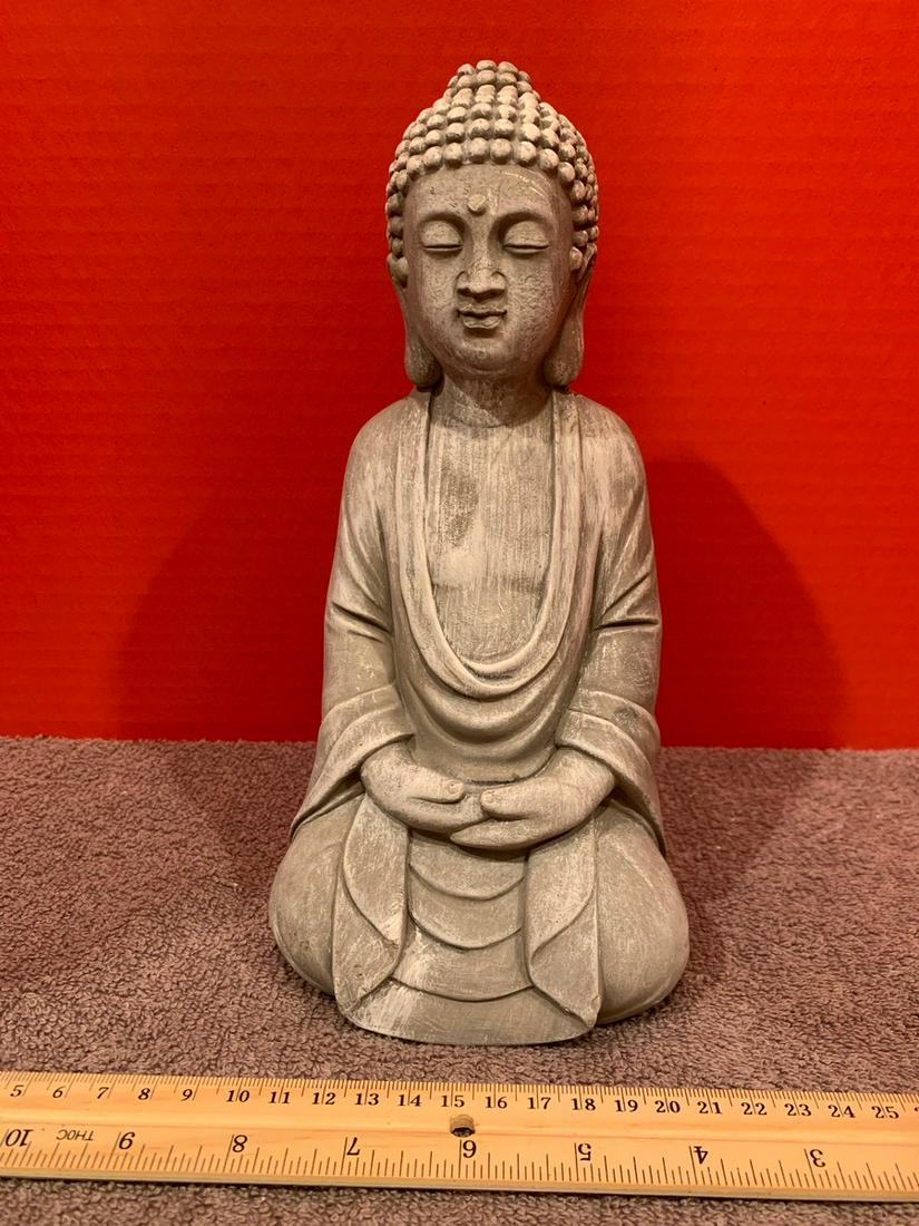 Cement Buddha Statue, approx 9 1/2" tall: Cement Buddha Statue, approx 9 1/2" tall