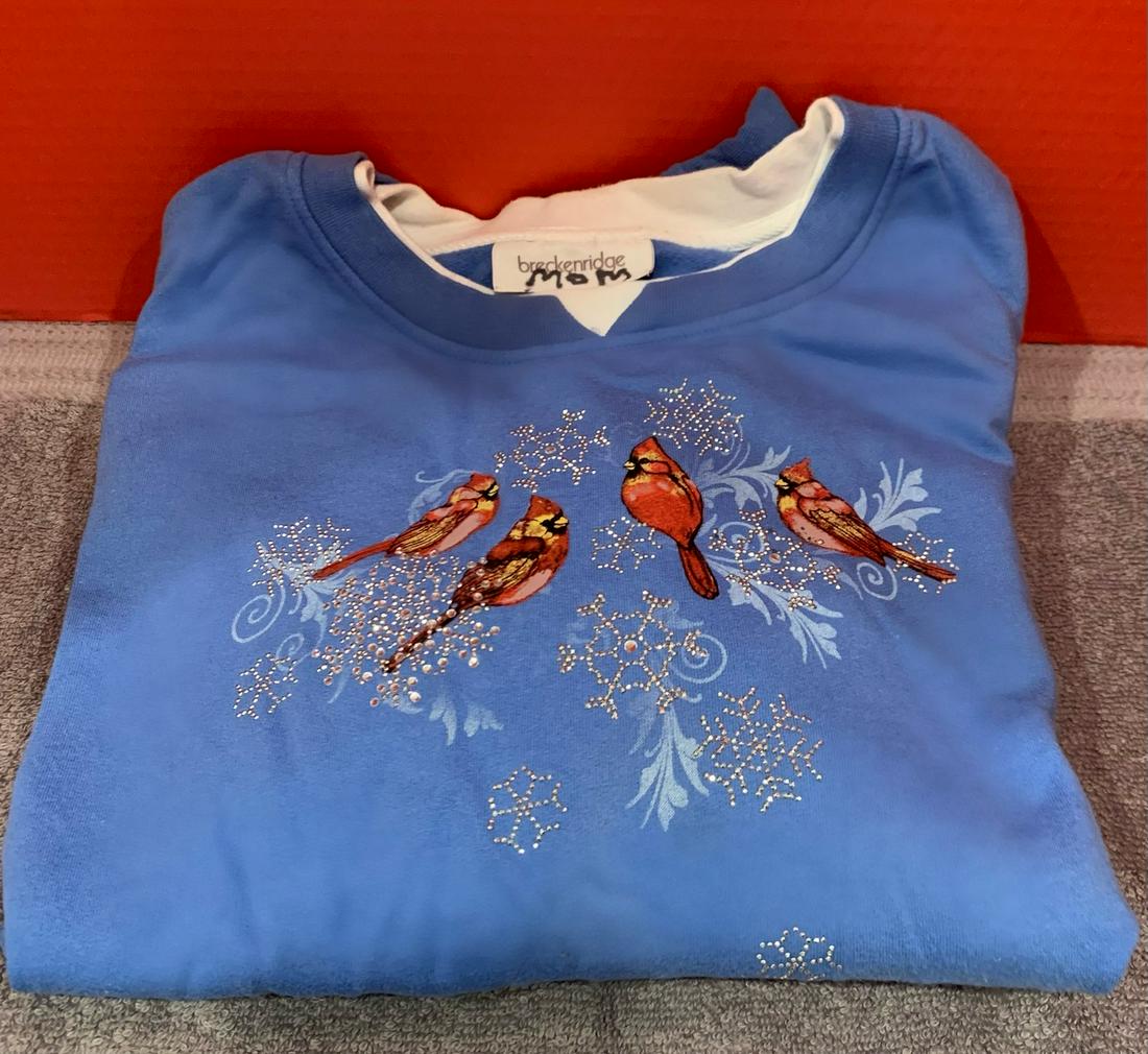 Red Bird on Light Blue Sweatshirt, XL (1 of 1)