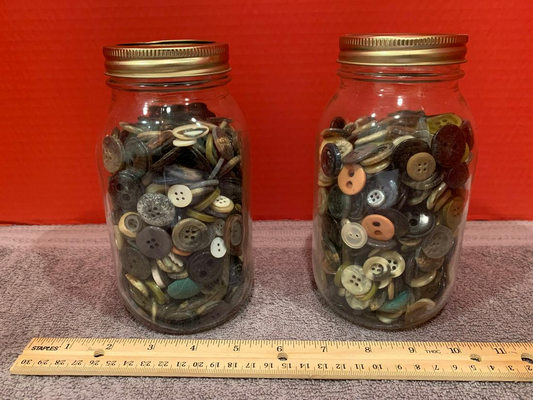 2 Mason Jars, Full of Buttons, Jars are 7" tall: 2 Mason Jars, Full of Buttons, Jars are 7" tall