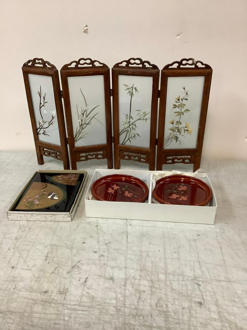 Lot of Oriental Table Screen 12 in., Plates and Address Book (1 of 1)