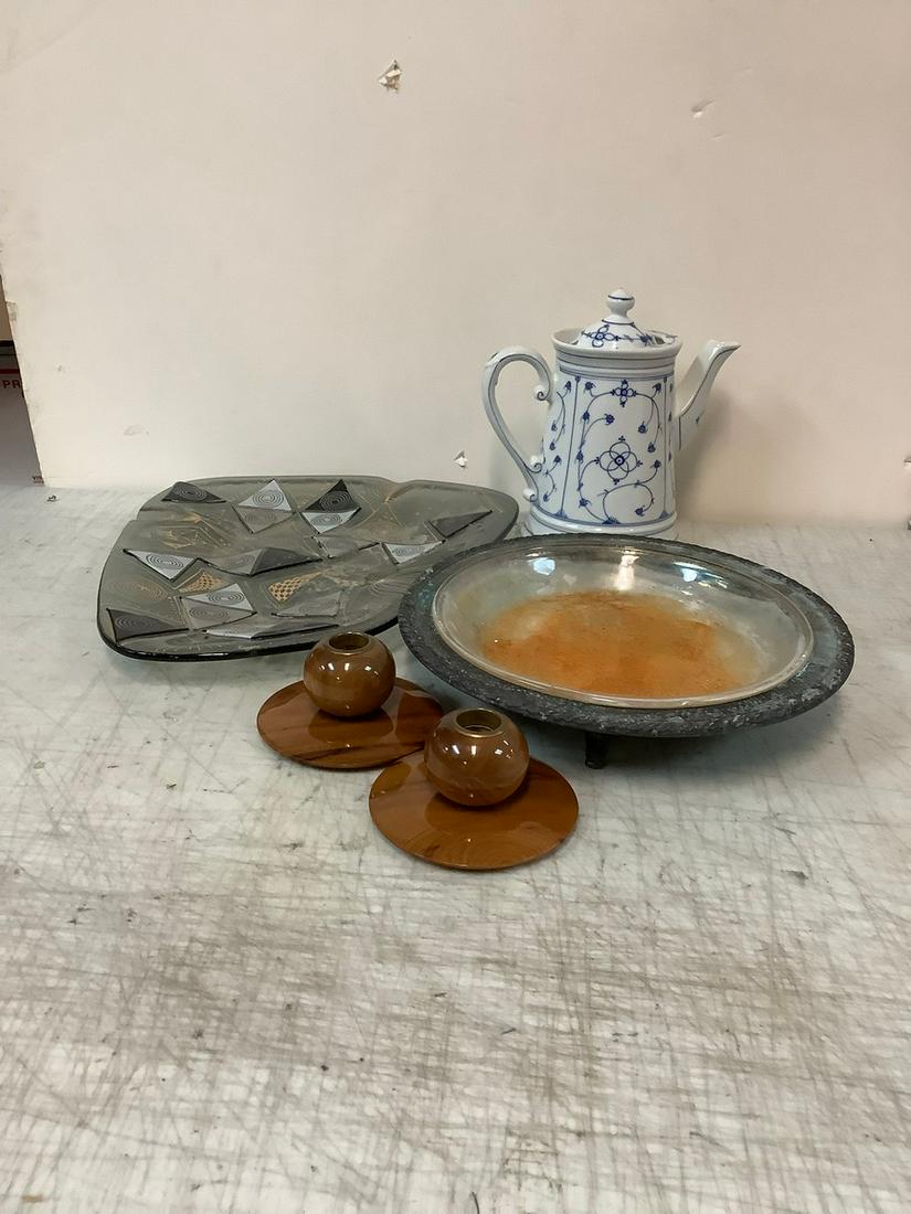 Vintage Higgins Ashtray 15x12, Myrtle Wooden Candle Stick Holders, Metal Planter and Ceramic (1 of 1)