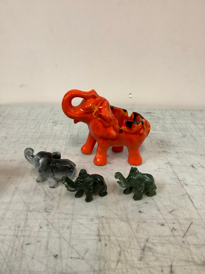 Lot of Elephant Figurines and Elephant Ashtray Tallest 6 in.: Lot of Elephant Figurines and Elephant Ashtray Tallest 6 in.