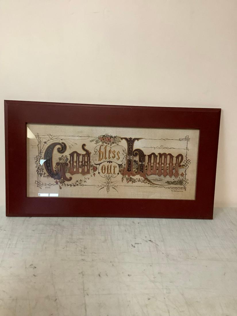 Framed God Bless Our Home Picture 14x26 (1 of 1)