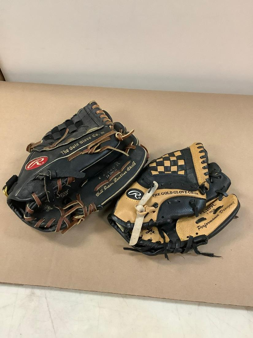 Lot of 2 Kids' Size "Rawlings" Baseball Gloves (1 of 1)