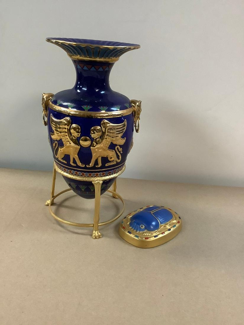Egyptian Style Vase on Stand 12" and Boehm Egyptian Scarab Paperweight (1 of 1)
