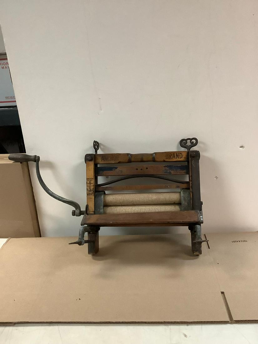 Vintage Anchor Brand Galvanized Iron Wooden Clothes Wringer (1 of 1)