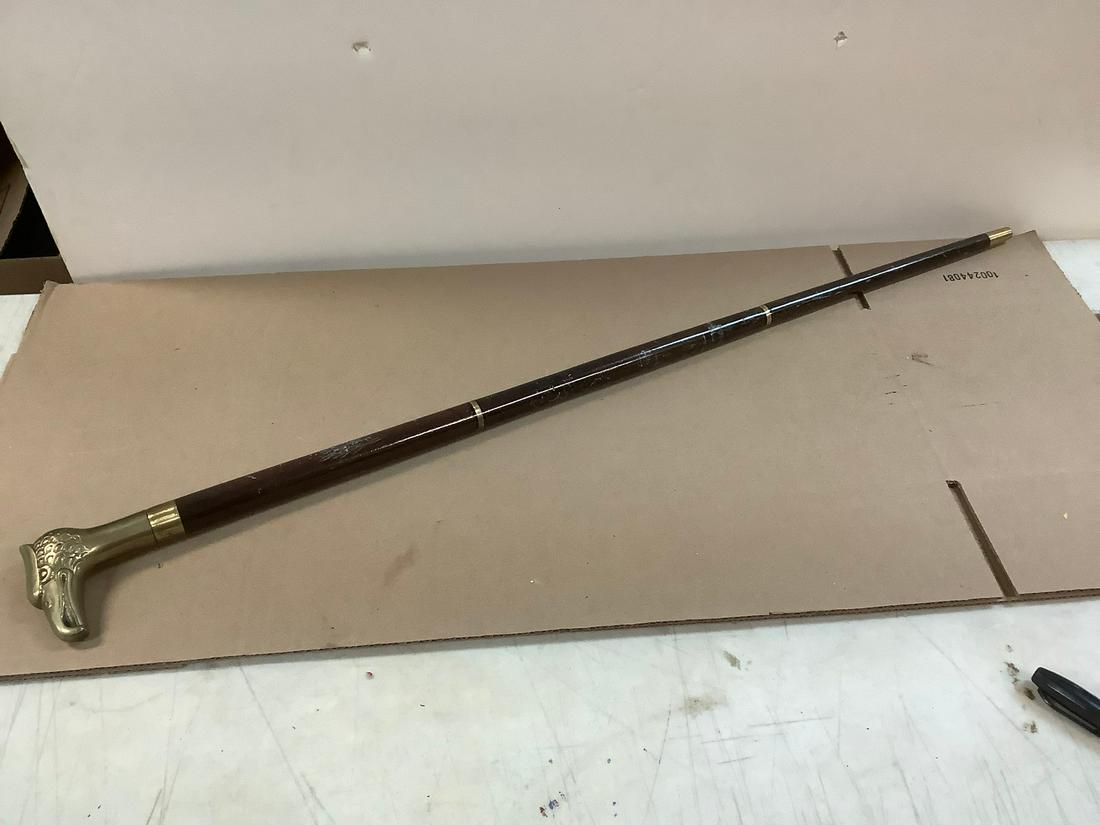 Wooden Brass Handle Falcon Cane 36" (1 of 1)