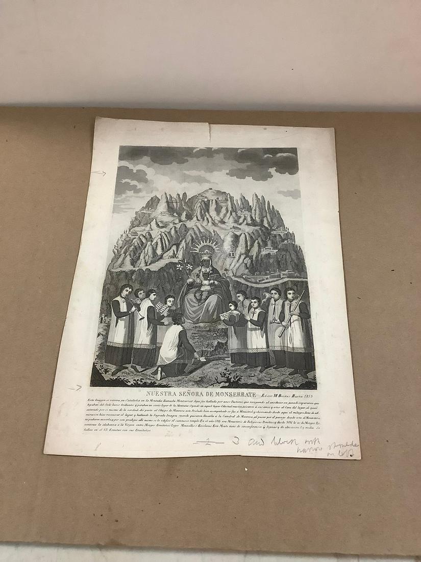Vintage 1859 Religious Document "Nuestra Senora De Monserrate" 13.5x9.5: Vintage 1859 Religious Document "Nuestra Senora De Monserrate" 13.5x9.5
