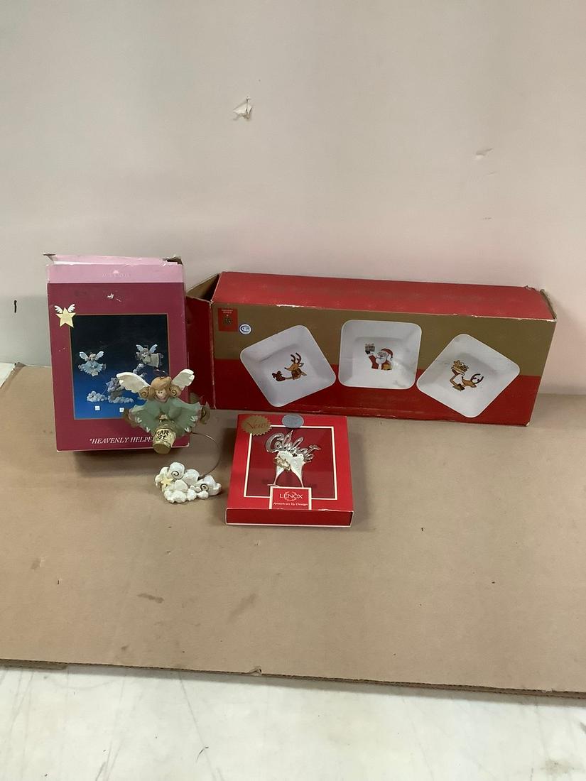 3 Pc White Porcelain Holiday Bowl set,Lenox Celebrate Ornament and Kurt's Adler "Heavenly Helper": 3 Pc White Porcelain Holiday Bowl set,Lenox Celebrate Ornament and Kurt's Adler "Heavenly Helper"