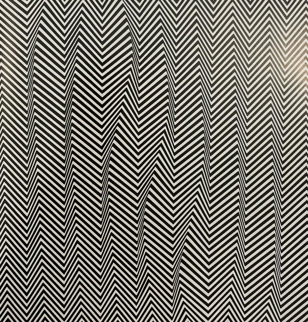 Bridget Riley - Descending, 1965: BRIDGET RILEY (B. 1931) Descending, 1965 Print in Colors, Printed in the 90s 8 3/4" x 9" Bridget Riley is a British artist known for her singular Op Art paintings. Melding clean lines, color arrangeme