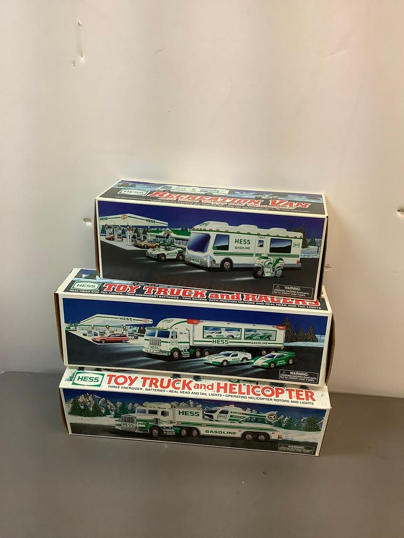 Lot of 1990's Hess Trucks, Racers, Helicopter, Recreation Van, Dune Buggy and Motorcycle (1 of 1)