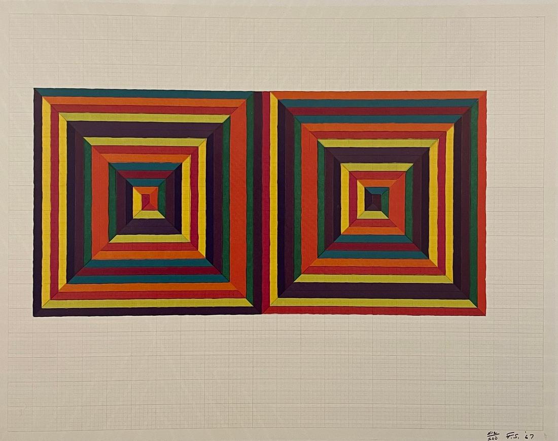 Frank Stella - Fortin de las Flores, 1967: FRANK STELLA (B. 1936) Fortin de las Flores, 1967 Print in Colors 6 1/4" x 8" Frank Stella is an American artist best known for his use of geometric patterns and shapes in creating both paintings and 
