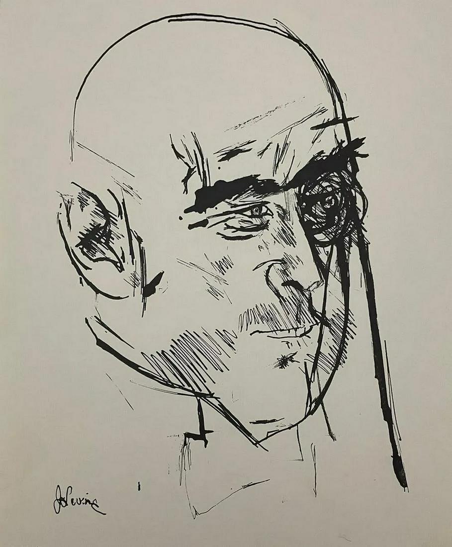 Jack Levine - Self Portrait - Print: JACK LEVINE (1915-2010) Self-Portrait Print in Colors 11 1/4" x 14"