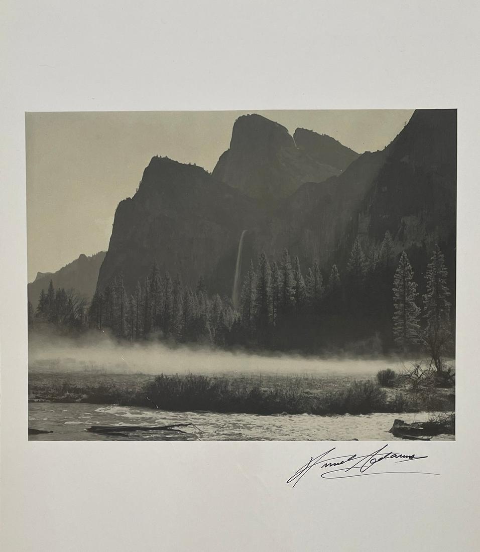 Ansel Adams - Morning Mist, 1945 - Hand Signed: ANSEL ADAMS (1902-1984) Morning Mist, Merced River and Bridalveil Fall, Yosemite Valley, California, 1945 Hand Signed to the bottom right 11 1/2" x 13 1/4"