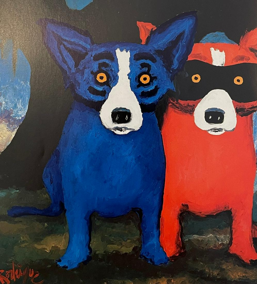 George Rodrigue - Blue Dog and Red Dog: GEORGE RODRIGUE (1944-2013) Blue Dog and Red Dog Print in Colors 7 1/4" x 7 3/4" George Rodrigue was an American painter known for his iconic and long-running Blue Dog series of paintings. Beginning i