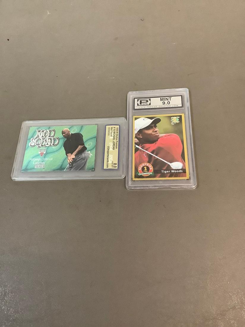 PGC Mint 9.0 Tiger Woods & 1998-99 Skybox Premium #16 Michael Jordan Cards (1 of 1)