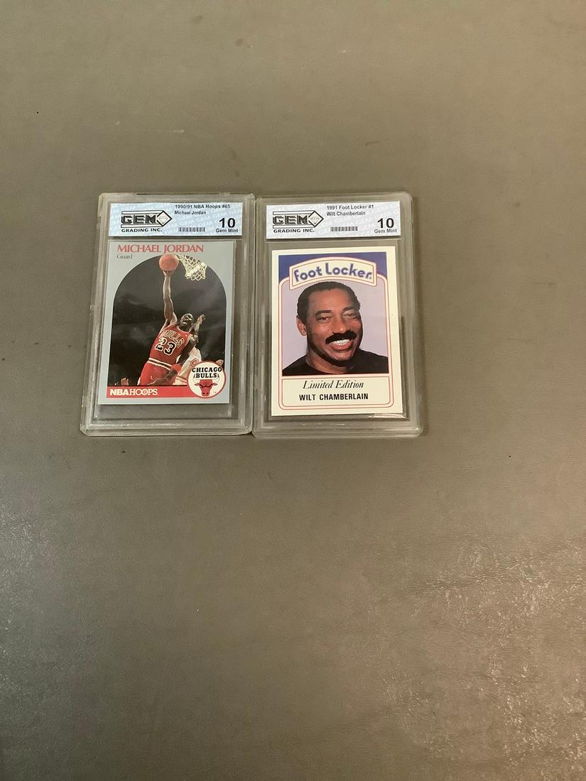 Lot of Two GEM Mint 10 1990/91 NBA Hoops #65 Michael Jordan & 1991 Foot Locker #1 Wilt Chamberlain (1 of 1)