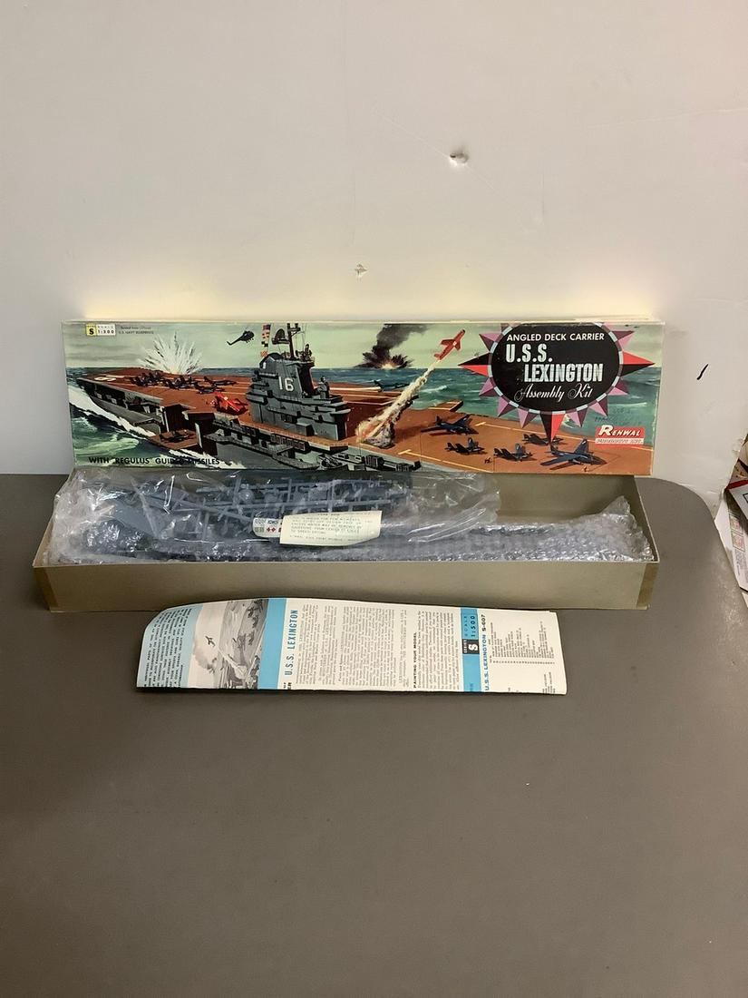 Vintage Renwal Angled Deck Carrier U.S.S. Lexington Asembly Kit 1:500 Scale Series S (1 of 1)