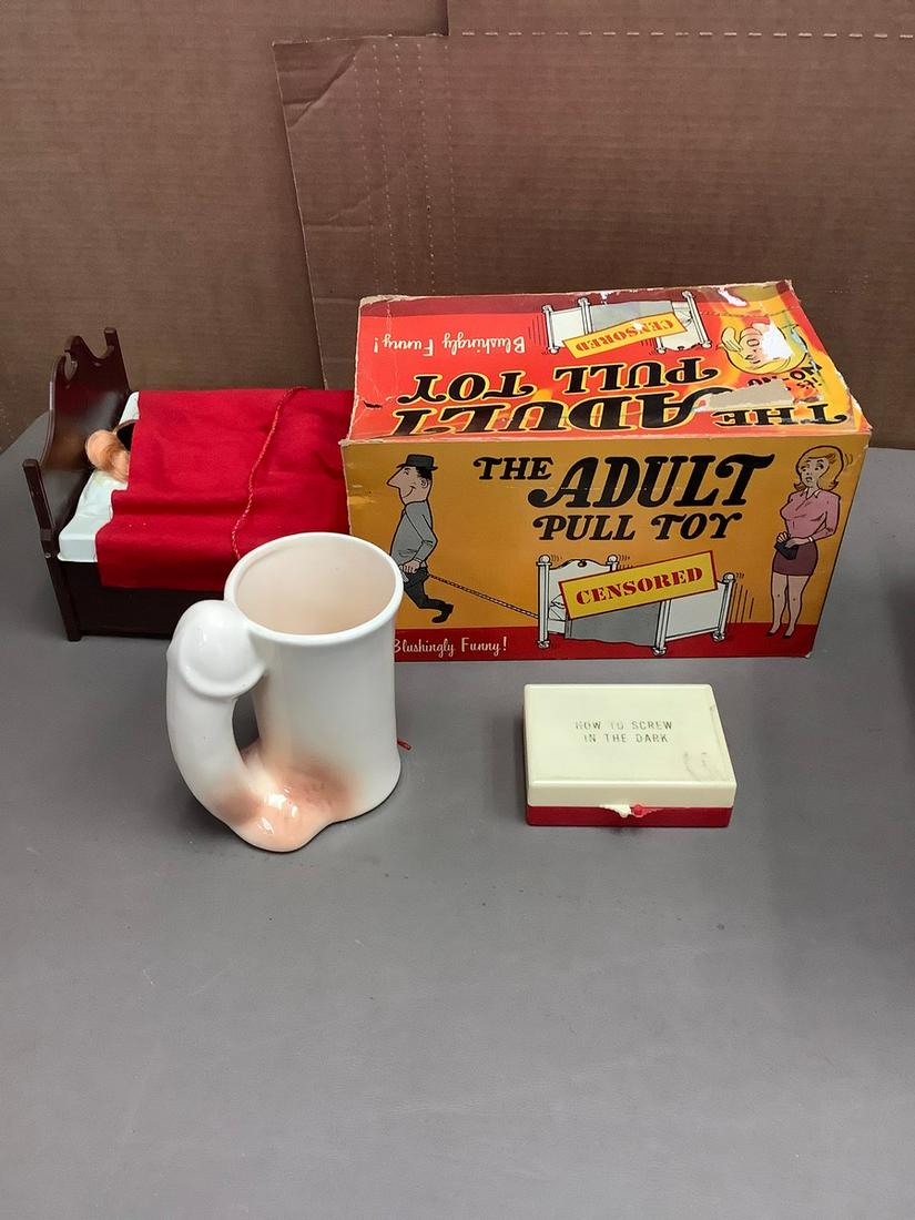 Vintage The Adult Pull Toy, Penis Mug and More Tallest 5": Vintage The Adult Pull Toy, Penis Mug and More Tallest 5"