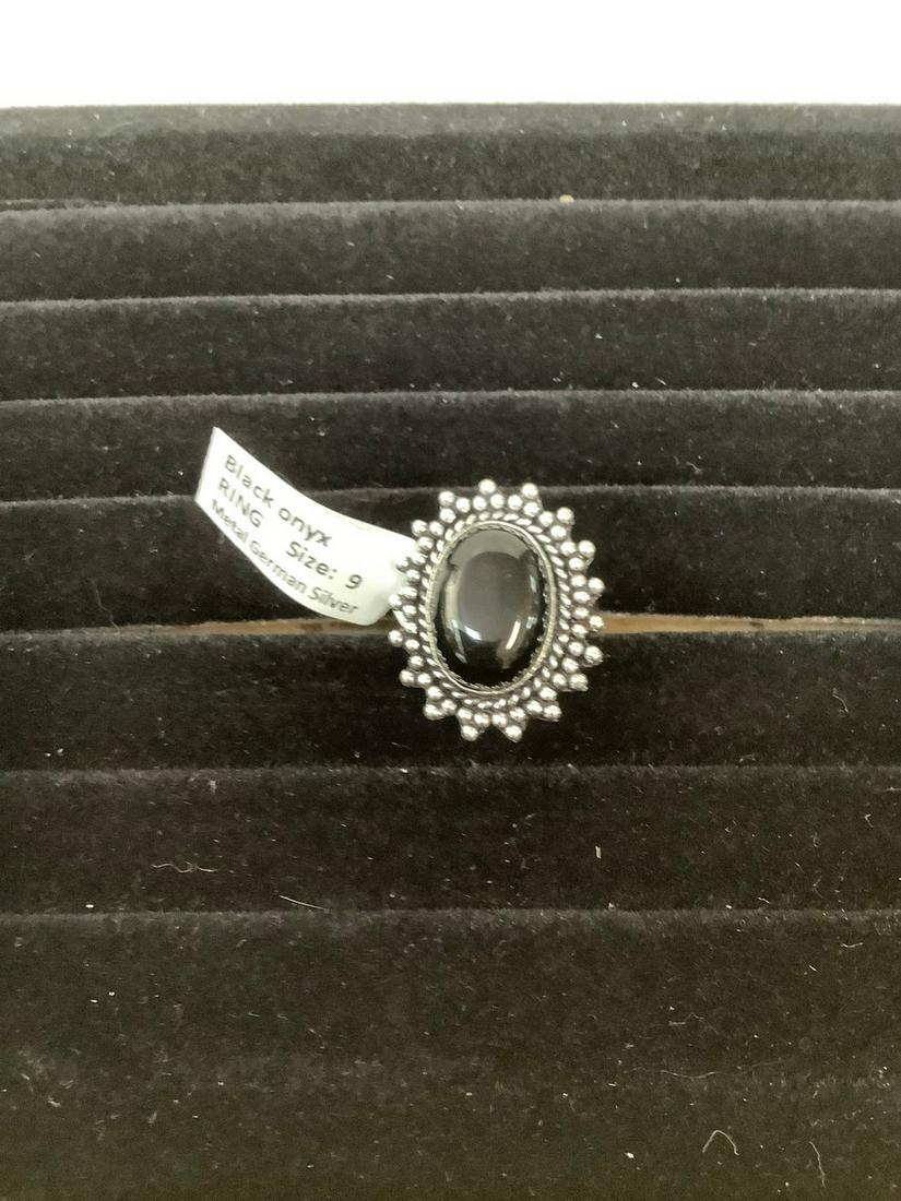 Black Onyx Metal German Silver Ring Size 9 (1 of 1)