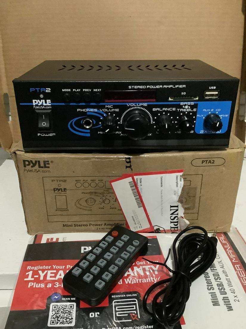 Pyle Mini Stereo Power Amplifier with USB/SD/FM/Wireless BT  and Remote PTA2 NIB (1 of 1)