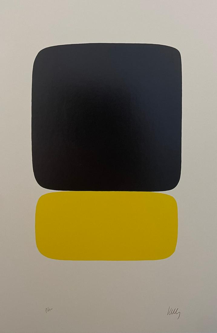 Ellsworth Kelly - Black Over Yellow, 1964: ELLSWORTH KELLY (1923-2015) Black Over Yellow, 1964 Print in Colors 5 3/4" x 8 3/4" Ellsworth Kelly was an eminent American artist known for his abstract paintings. His use of bright colors, and simpl