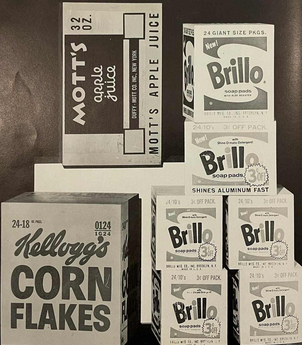Andy Warhol - Brillo, Kellogg's and Mott's Boxes, 1964: ANDY WARHOL (1928-1987) Brillo, Kellogg's and Mott's Boxes, 1964 Print in Colors, Printed in the 1970s 7" x 8" Andy Warhol was a leading figure in the Pop Art movement. Like his contemporaries Roy Lic