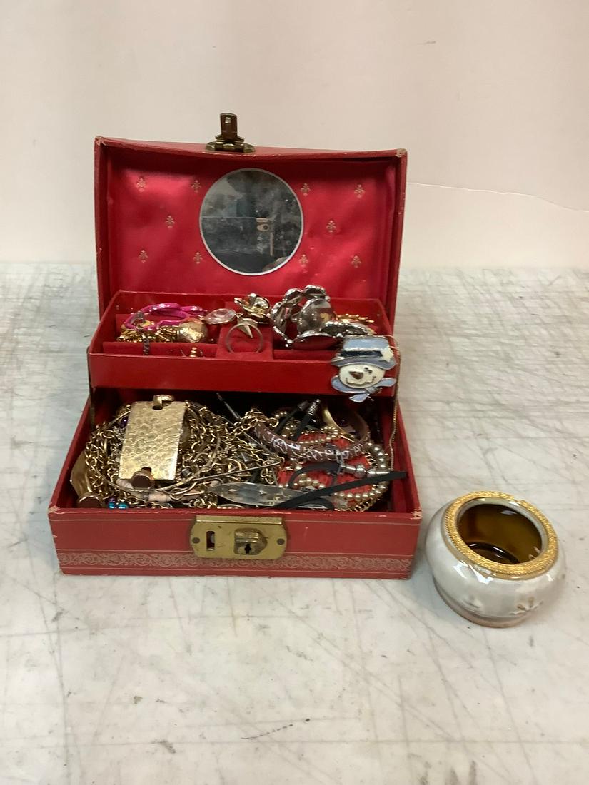 Lot of Costume Jewelry in box and more: Lot of Costume Jewelry in box and more