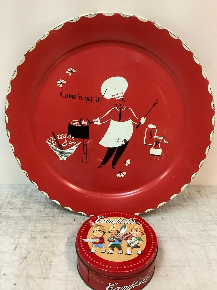 Vintage serving tray 19" x 19" and Campbell's tin (1 of 1)
