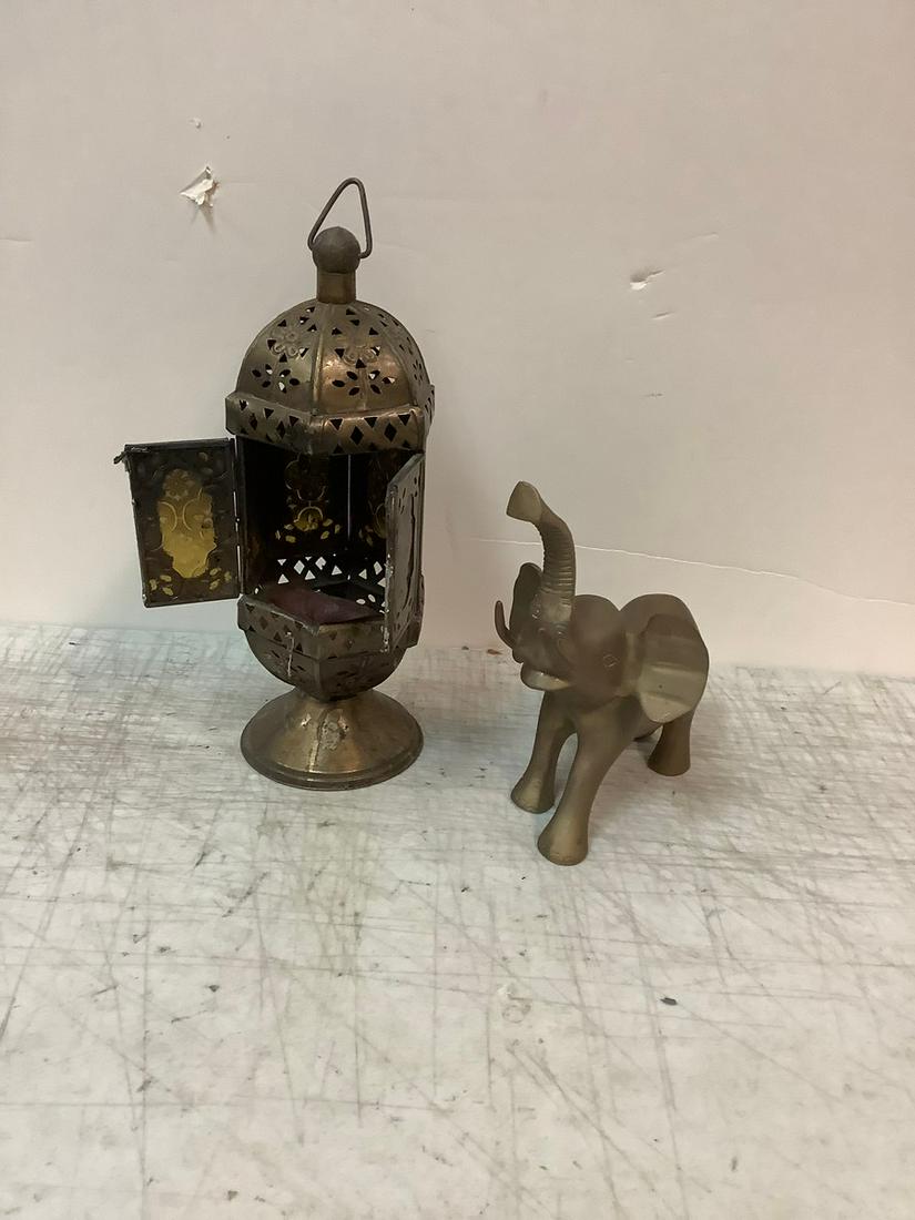 Indian Candle Holder and Brass Elephant Statue Largest 13x4.5 (1 of 1)