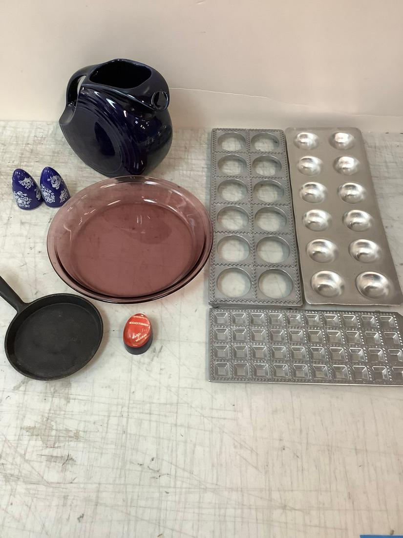 Ceramic Fiesta Pitcher, Pyrex Pie Dish, Casa Viva Made Italy Ravoli Molds and More Tallest 7.5": Ceramic Fiesta Pitcher, Pyrex Pie Dish, Casa Viva Made Italy Ravoli Molds and More Tallest 7.5"