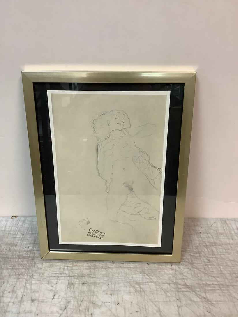 Framed Signed Gustav Klimt Nachlass Pencil Drawn Artwork 17x13 (1 of 1)