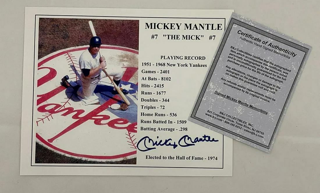 Mickey Mantle - Autographed Memoribilia - COA (1 of 6)