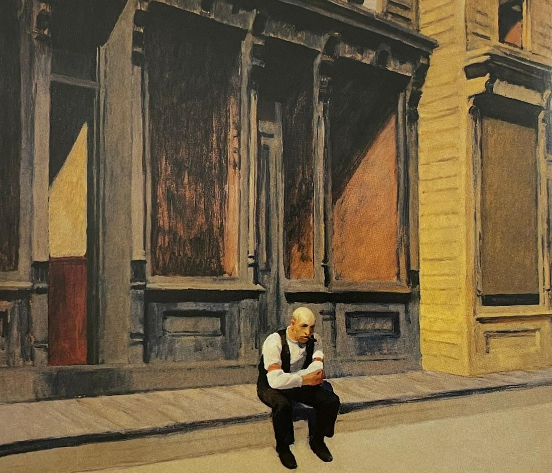 Edward Hopper - Sunday, 1926: EDWARD HOPPER (1882-1967) Sunday, 1926 Print in Colors 5" x 6" Edward Hopper was a seminal American artist famous for his oil paintings and watercolors of both rural and city scenes. He often used str