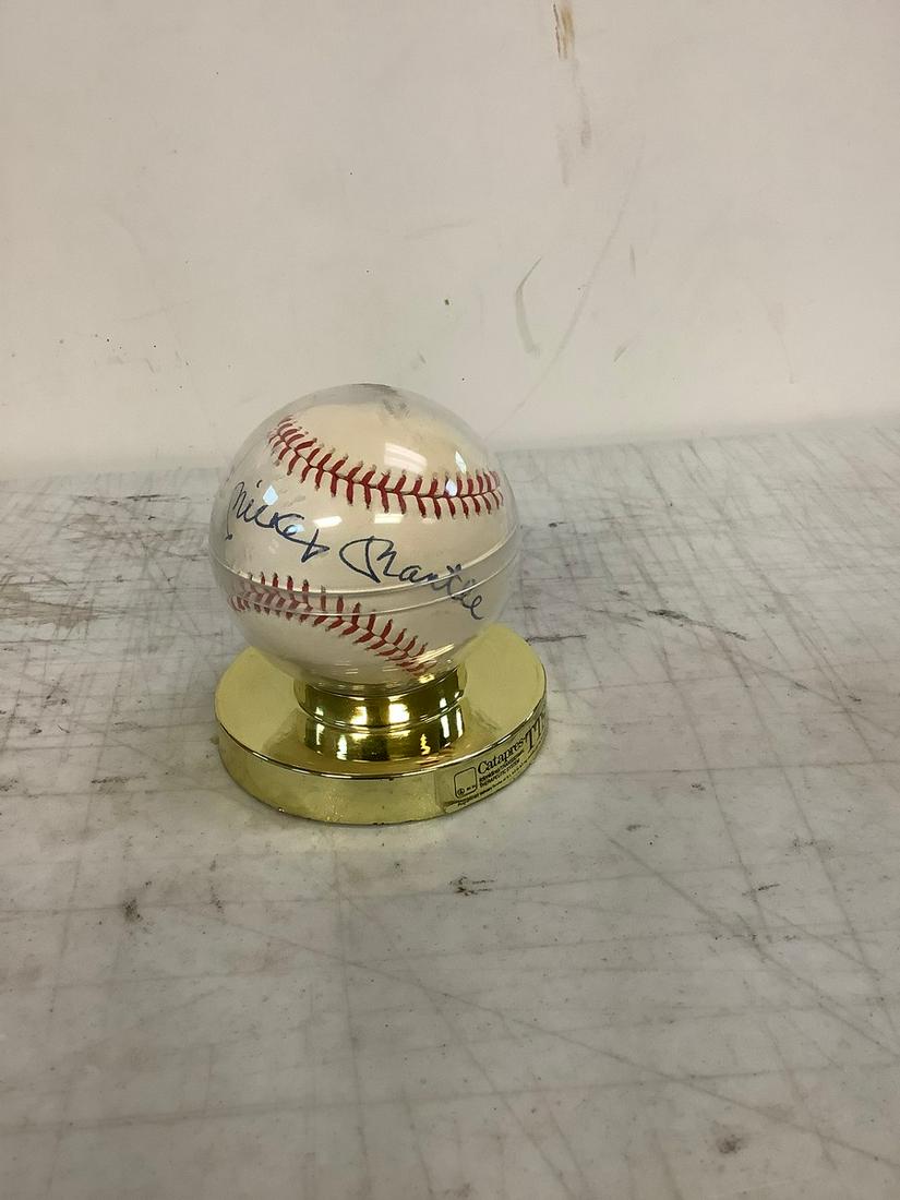 Signed Mickey Mantle Baseball on Stand (1 of 1)
