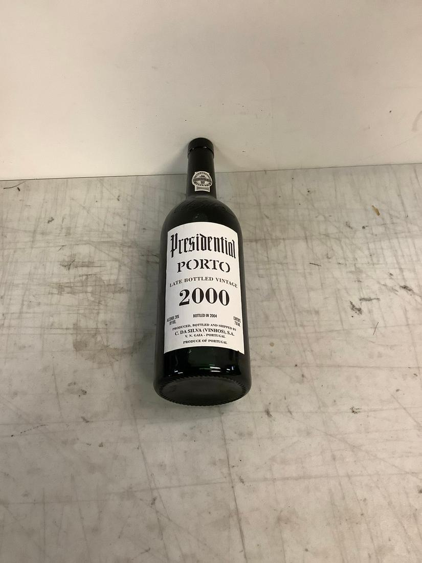 Sealed 2000 Presidential Porto Late Bottled Vintage 750ml: Any contents in bottle is Free; You are bidding on the bottle & unbroken tax stamp