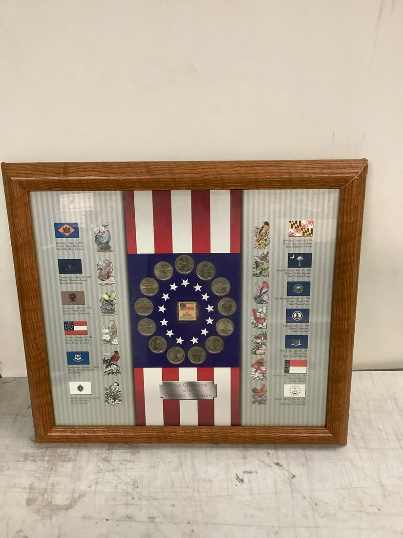 Framed State Quaters of The Thirteen Colonies Picture 15x17: Framed State Quaters of The Thirteen Colonies Picture 15x17