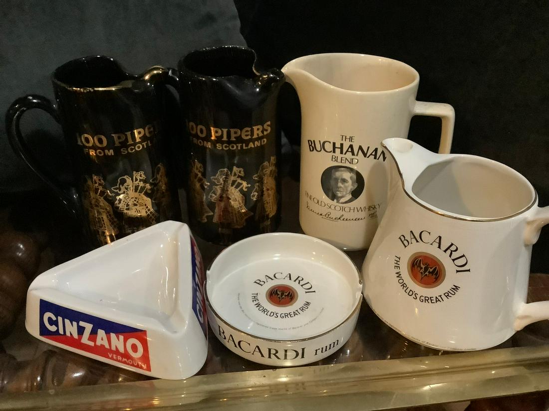 Lot of Liquor Pitcher Mugs and Ashtrays Tallest 6": Lot of Liquor Pitcher Mugs and Ashtrays Tallest 6"