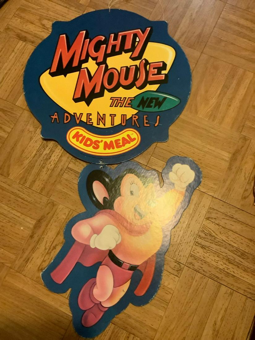 1989 Wendy's Mighty Mouse Advertising Sign: 1989 Wendy's Mighty Mouse Advertising Sign