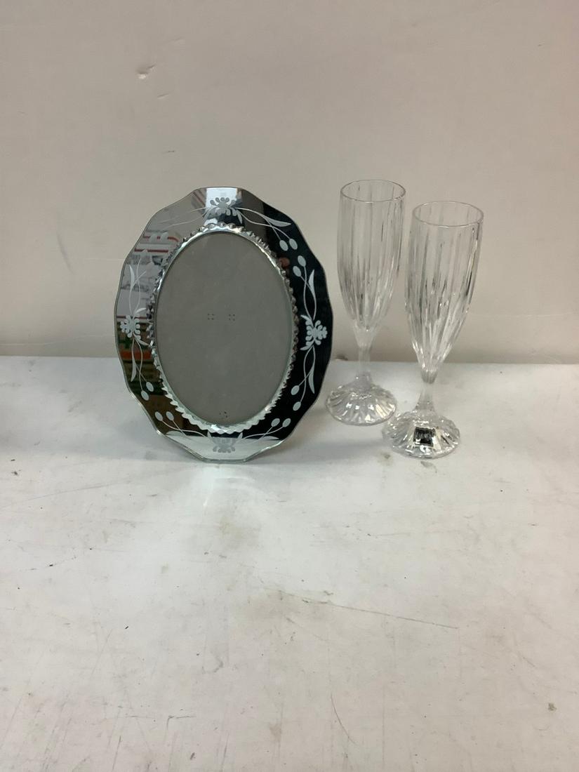 Lot of 2 MiKasa Champagne Glasses and Mirrored Picture Frame Tallest 9" (1 of 1)