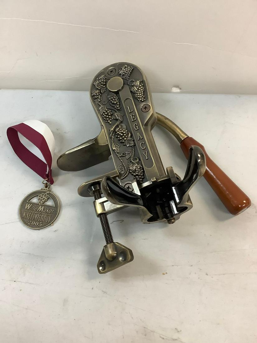 Legacy Table Mounted Wine Bottle Opener Corkscrew Brass Finish Wood Handle and Wine Medal: Legacy Table Mounted Wine Bottle Opener Corkscrew Brass Finish Wood Handle and Wine Medal