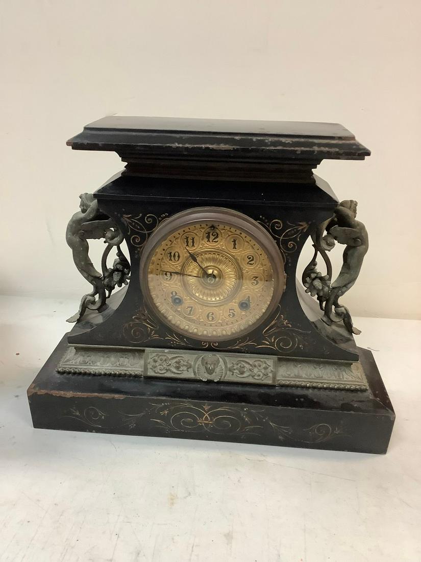 Heavy Vintage Ansonia Clock Co. Enamel Iron Brass Mantle Clock (No Key) 13x15x5 (1 of 1)