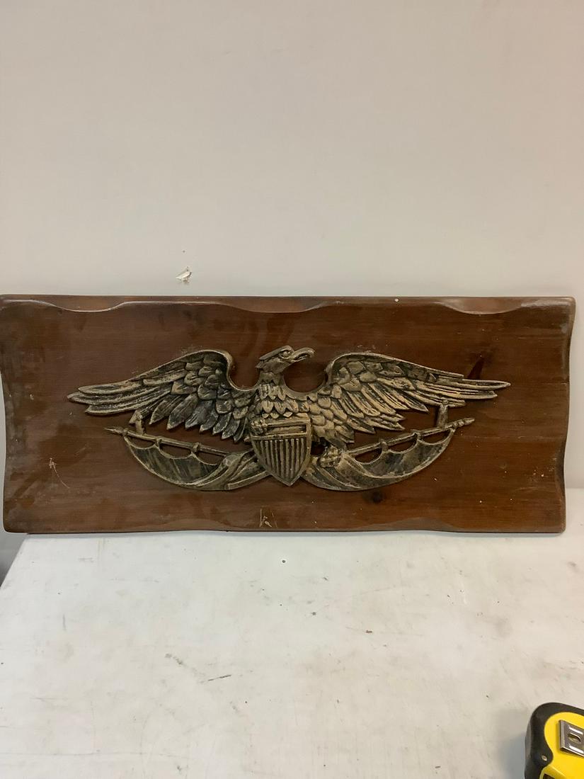 Wooden Brass Eagle Wall Hanging 13x30.5 (1 of 1)